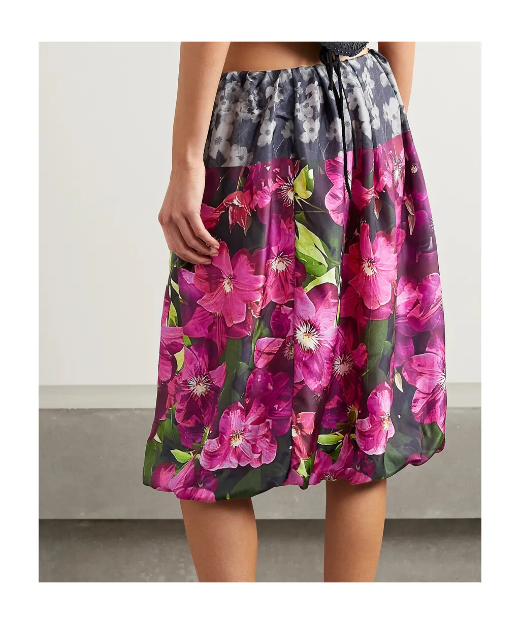 Gathered Floral Print Midi Skirt