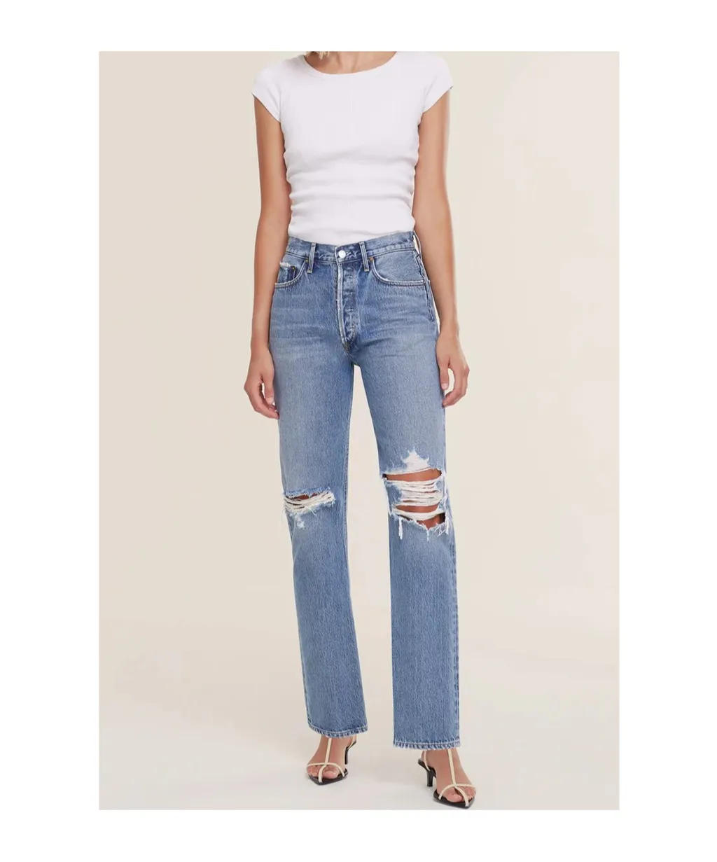 Lana Distressed Mid-Rise Jeans