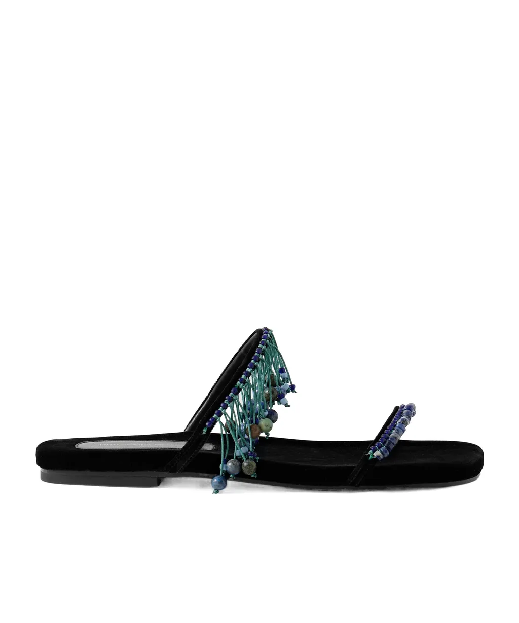Tassel Beaded Velvet Sandals