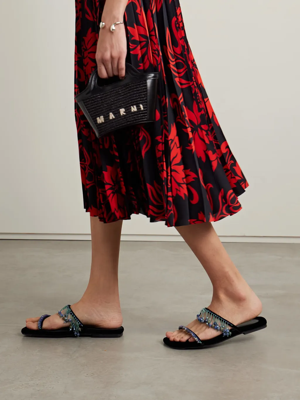 Tassel Beaded Velvet Sandals