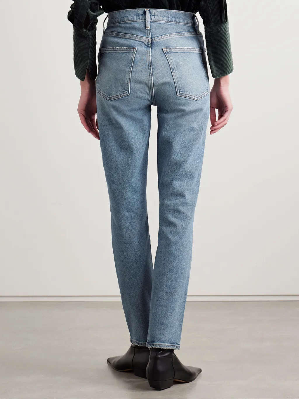 Raw-Edge Straight-Leg Denim Trousers