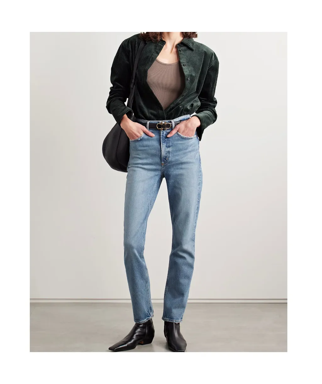 Raw-Edge Straight-Leg Denim Trousers