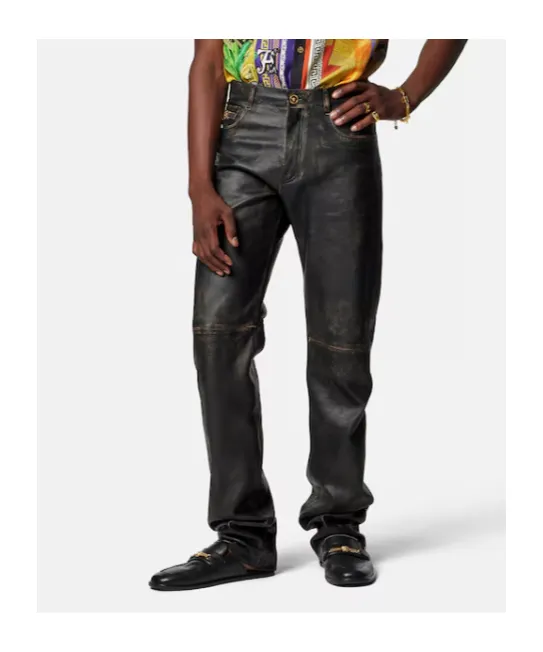 Versace Distressed Leather Pants