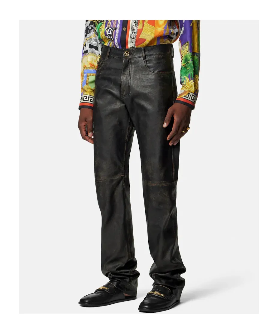 Versace Distressed Leather Pants