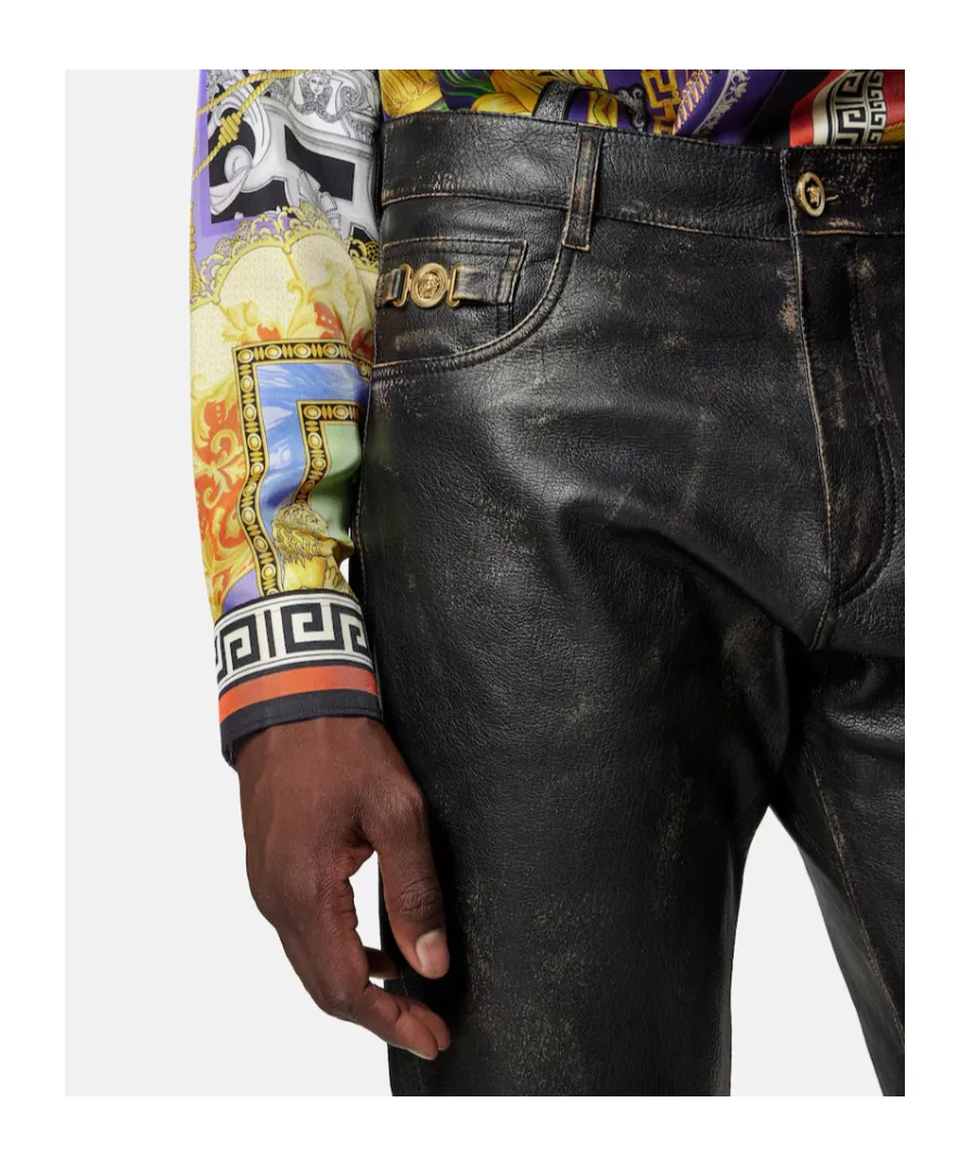 Versace Distressed Leather Pants