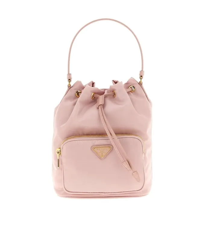 Prada Re-Nylon Triangle-Logo Drawstring Bucket Bag