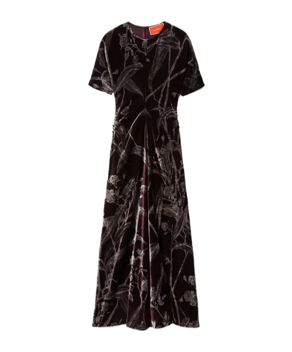 Velvet Floral-Print Dress