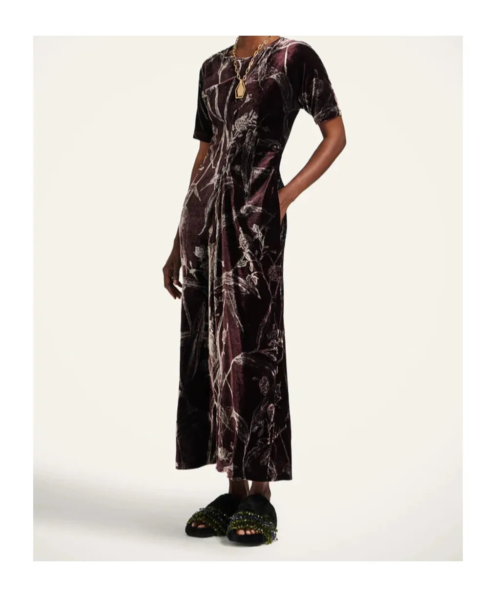 Velvet Floral-Print Dress