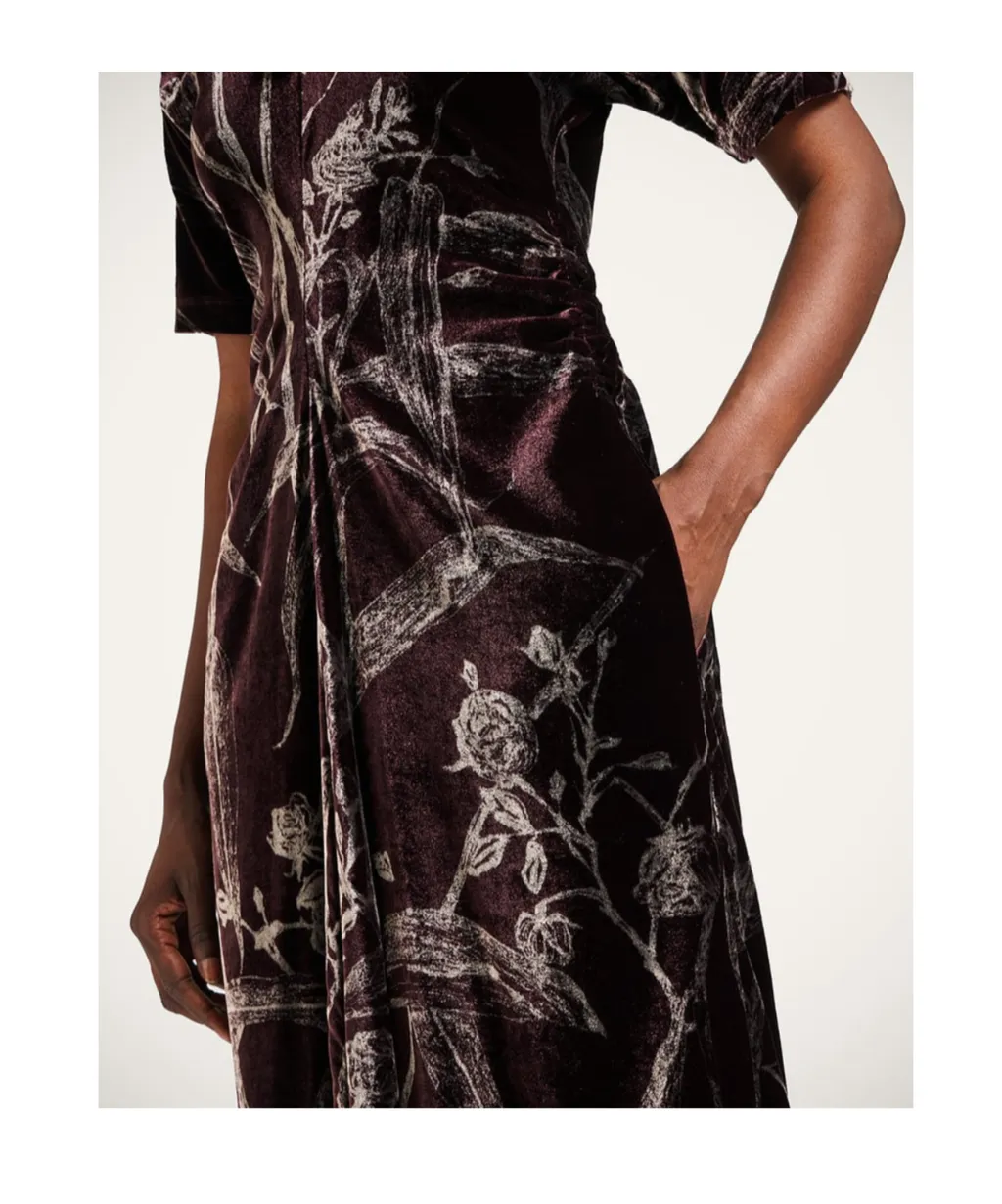 Velvet Floral-Print Dress