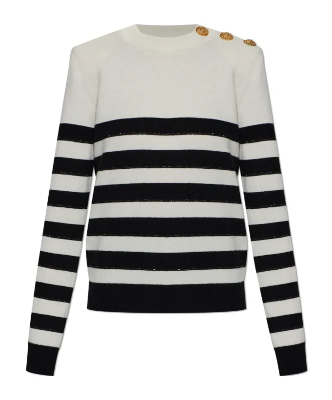 Balmain Striped Buttoned Knit Jumper