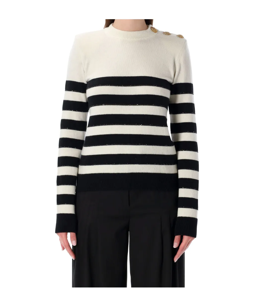 Balmain Striped Buttoned Knit Jumper