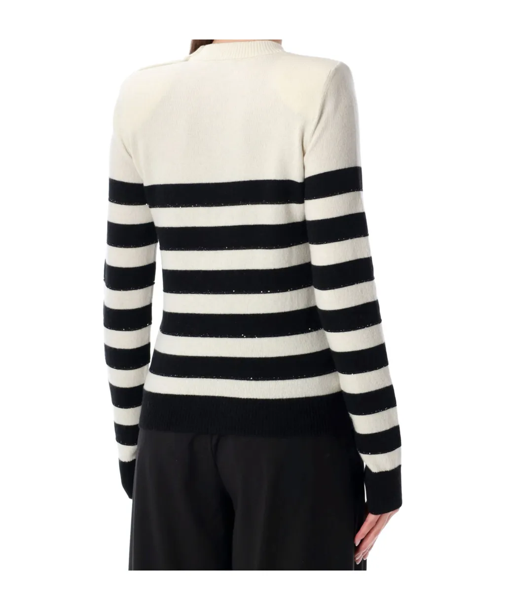 Balmain Striped Buttoned Knit Jumper