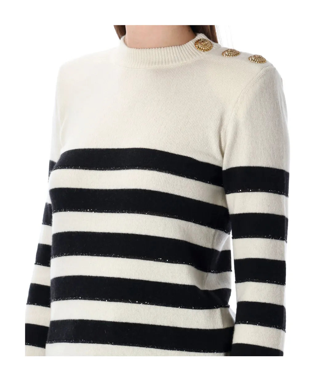 Balmain Striped Buttoned Knit Jumper
