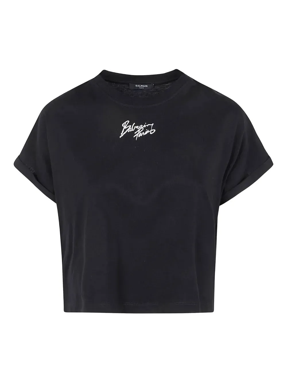 Balmain Logo Embroidered Cropped T-Shirt