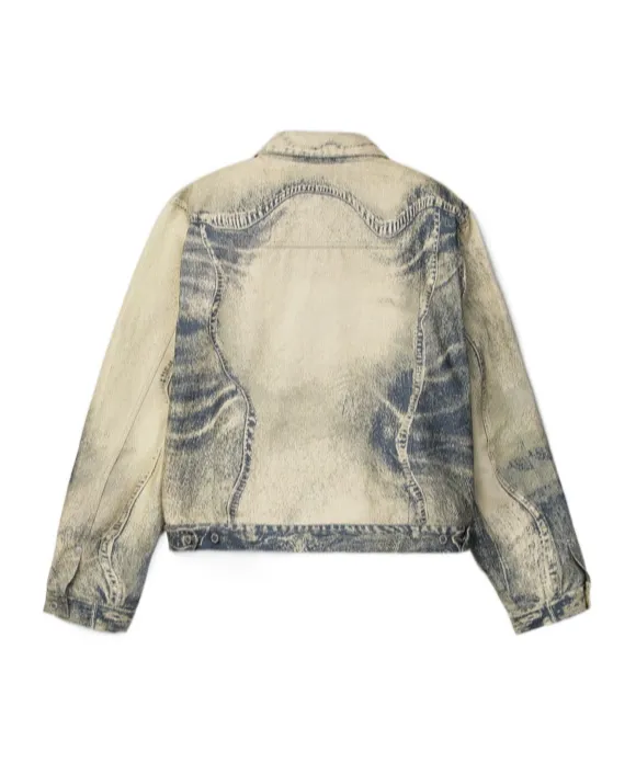 Distorted Print Denim Jacket