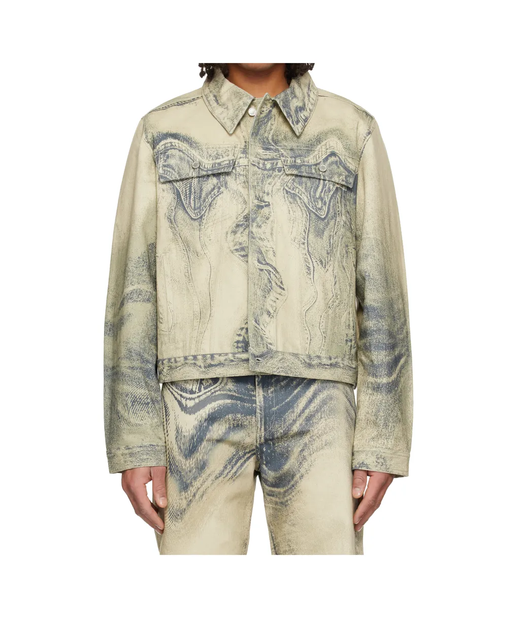 Distorted Print Denim Jacket