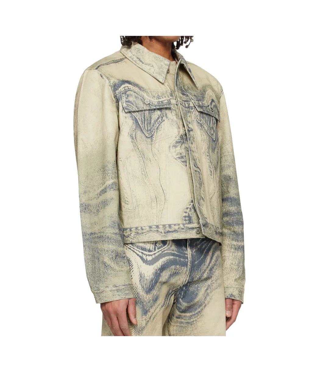 Distorted Print Denim Jacket