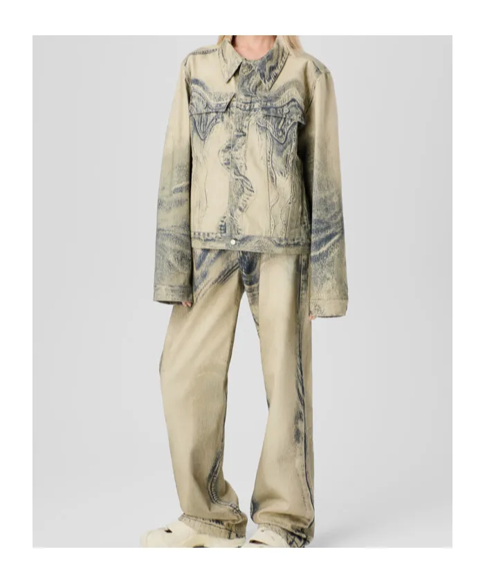 Distorted Print Denim Jacket