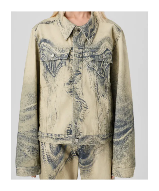 Distorted Print Denim Jacket