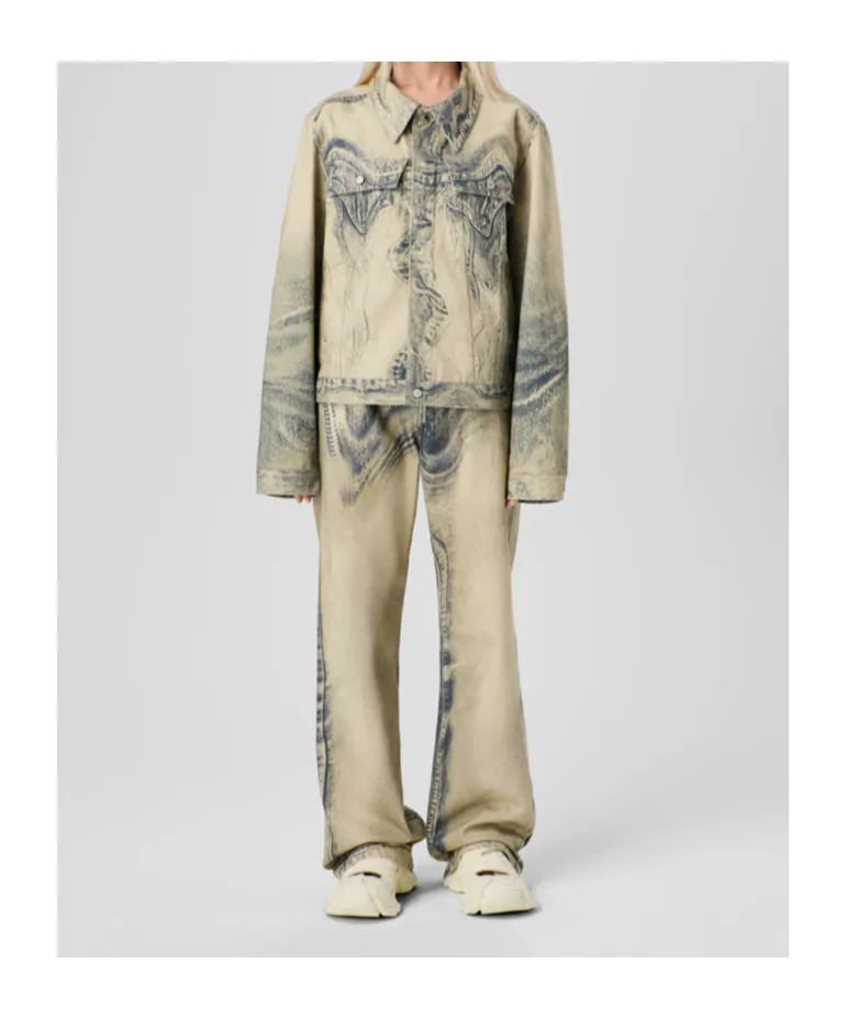 Distorted Print Denim Jacket