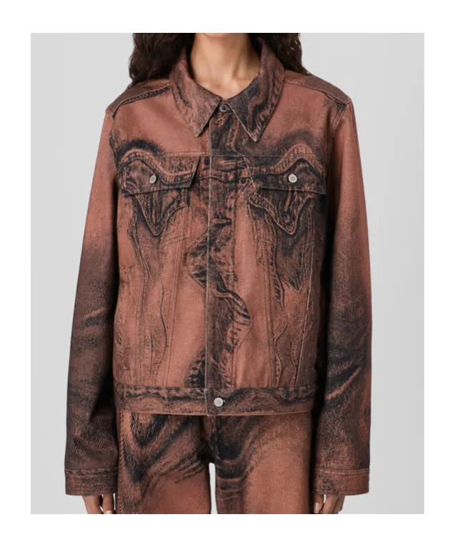 Distorted Print Denim Jacket