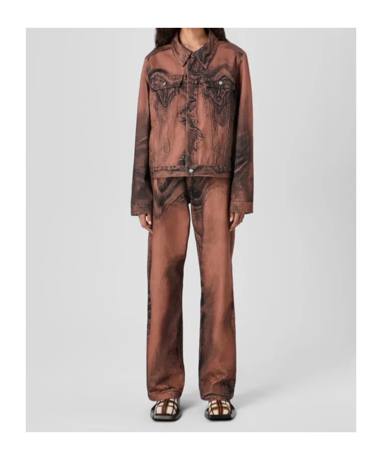 Distorted Print Denim Jacket