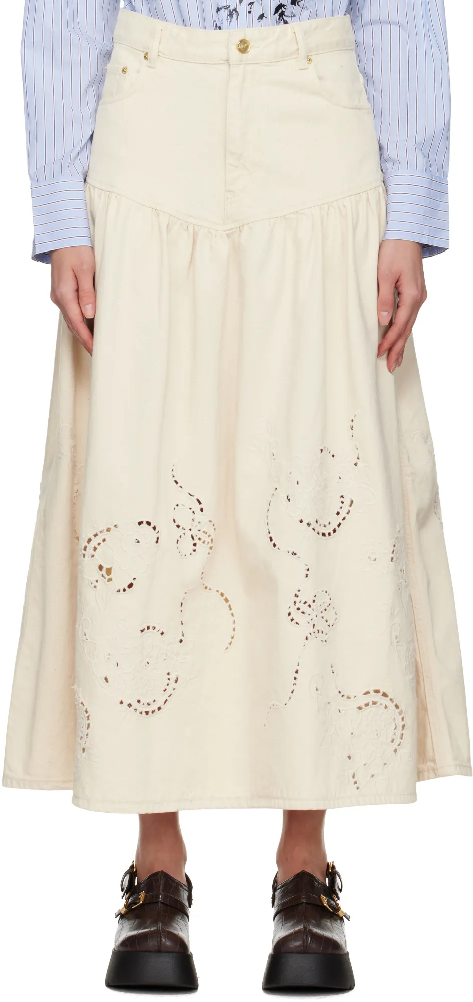Embroidered Denim Skirt
