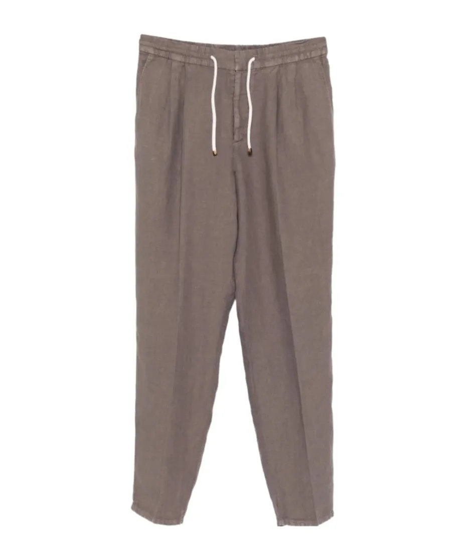Drawstring-Fastening Pleated Trousers