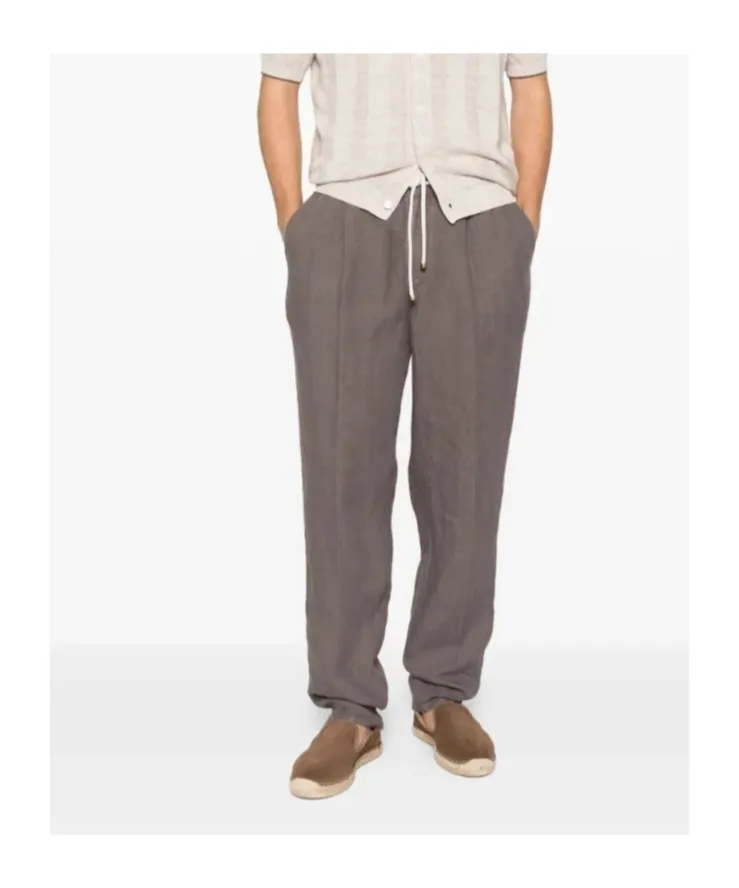 Drawstring-Fastening Pleated Trousers