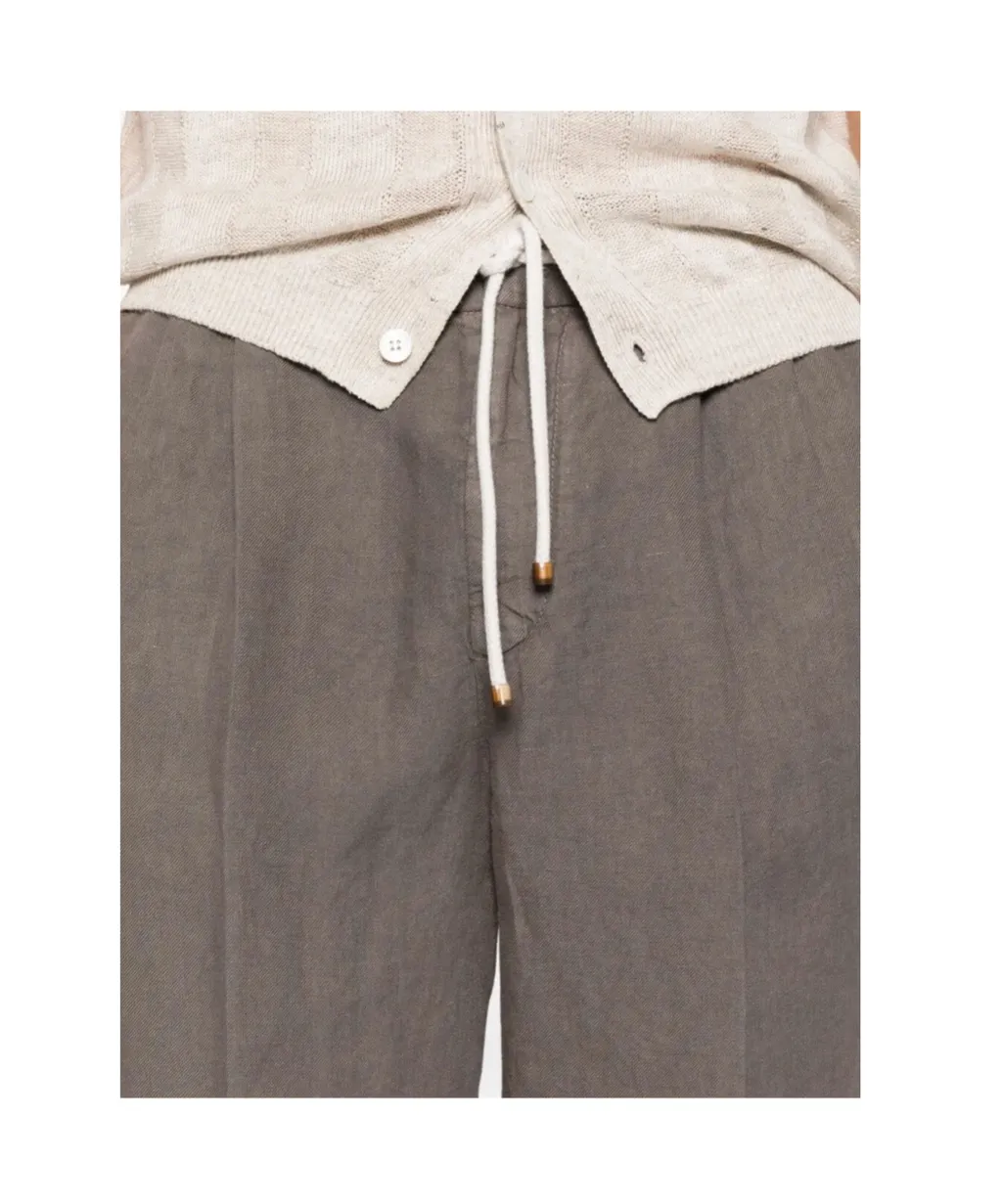 Drawstring-Fastening Pleated Trousers