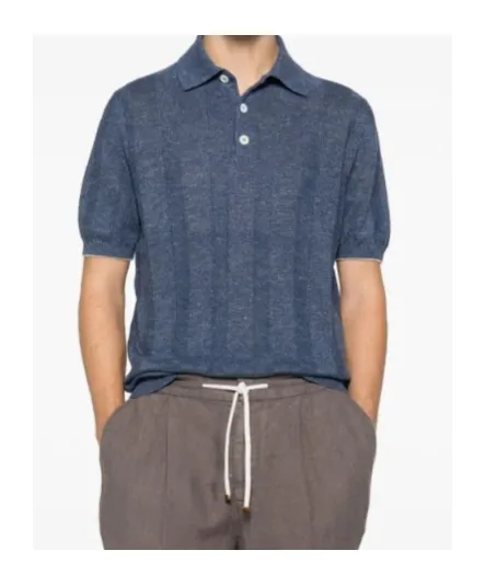 Ribbed-Knit Short-Sleeve Polo Shirt