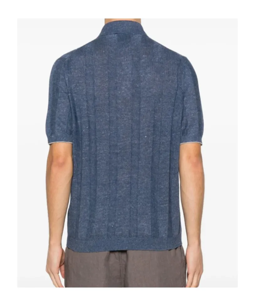 Ribbed-Knit Short-Sleeve Polo Shirt