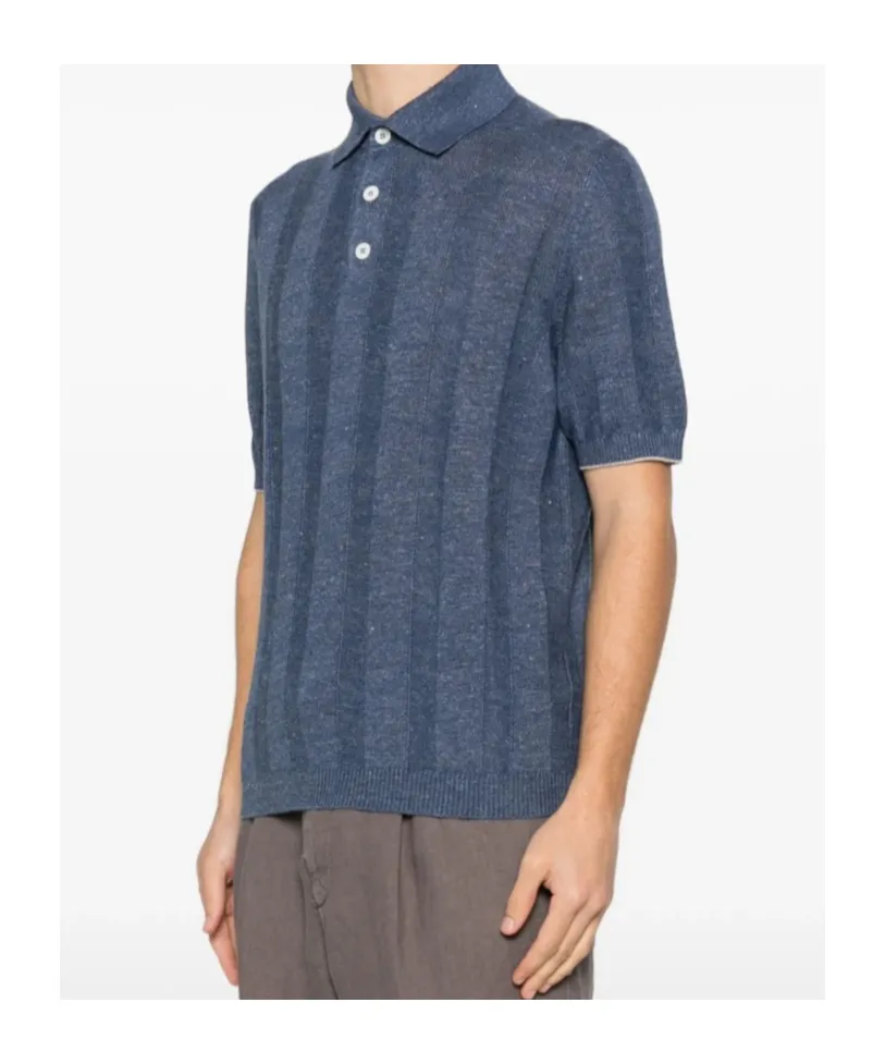 Ribbed-Knit Short-Sleeve Polo Shirt