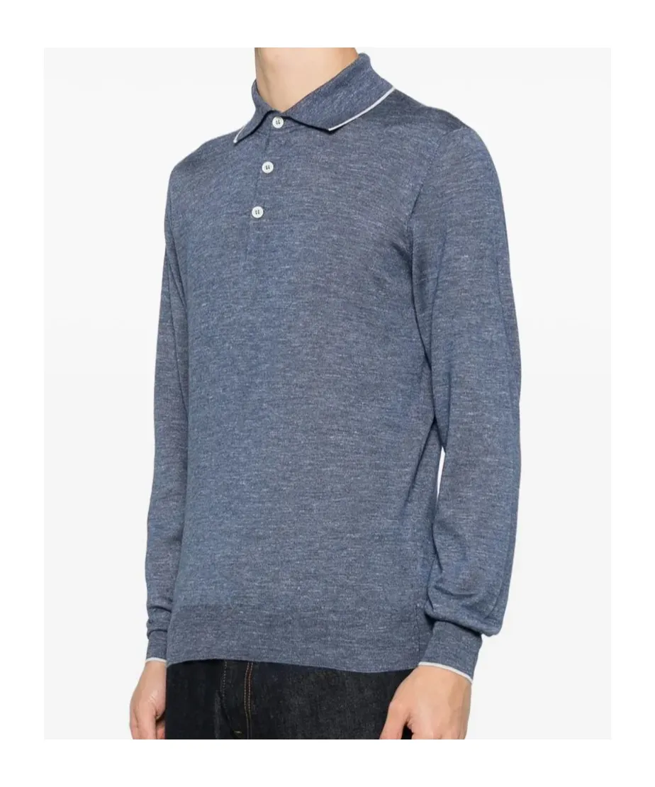Button-Up Ribbed-Knit Polo Shirt