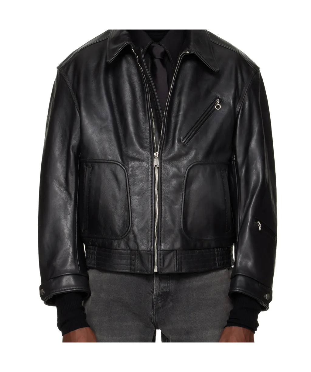 Long-Sleeved Leather Jacket