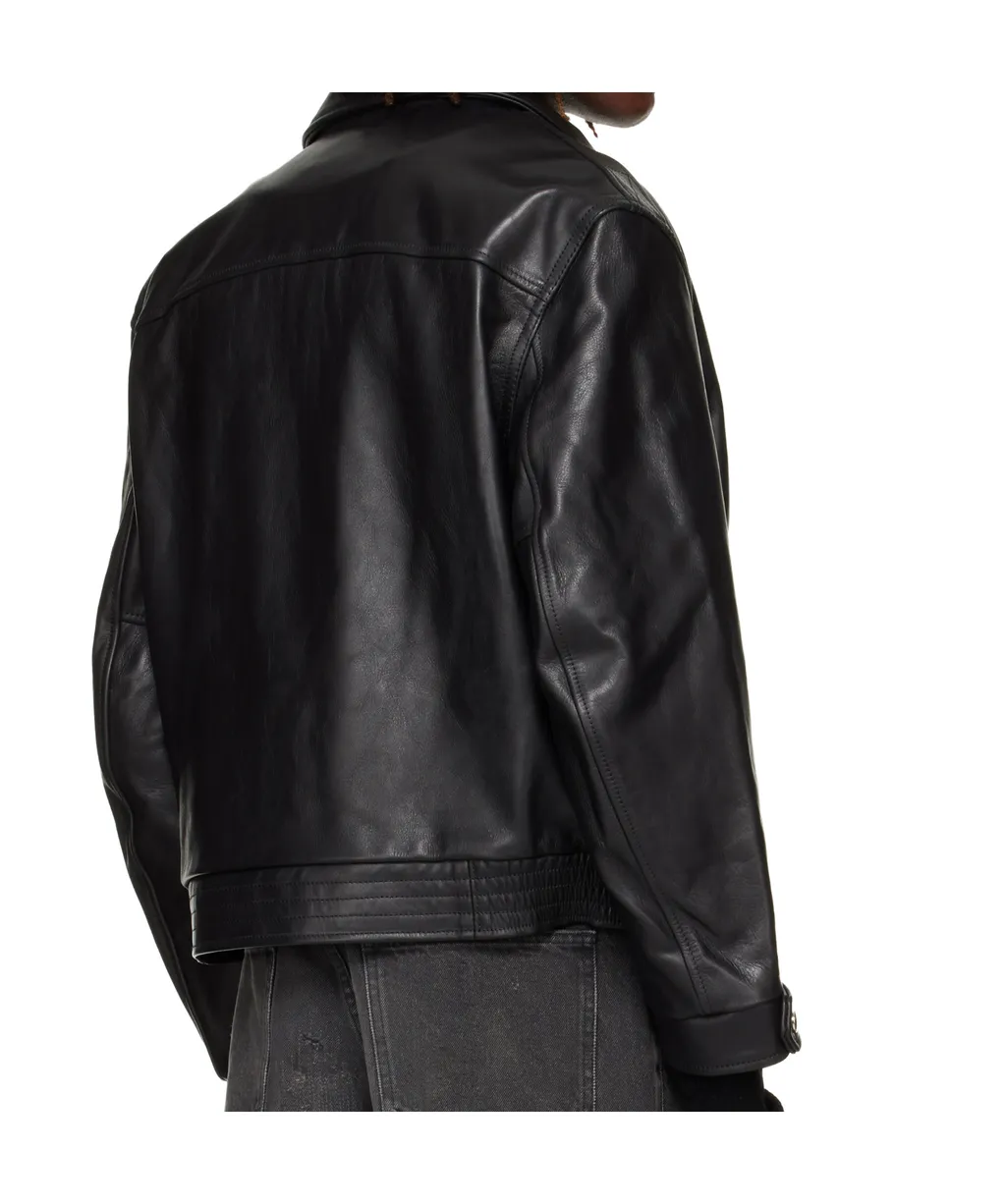 Long-Sleeved Leather Jacket
