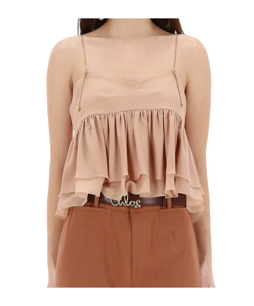 Chloé Ruffled Spaghetti Strap Top