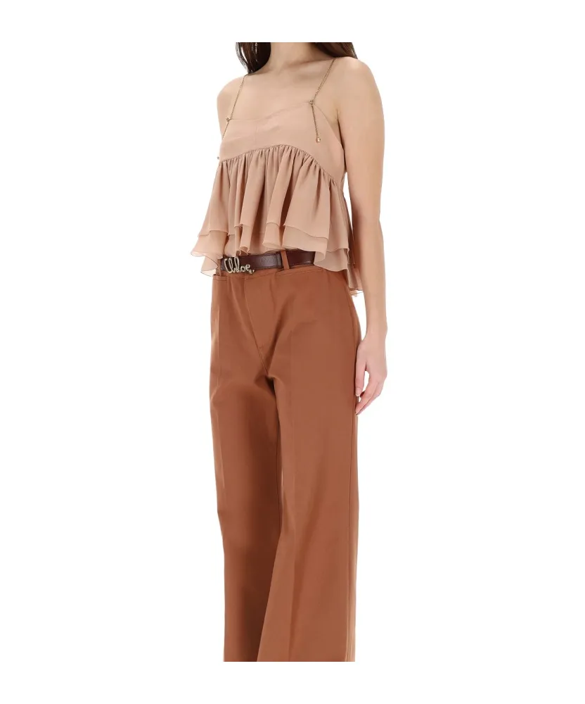 Chloé Ruffled Spaghetti Strap Top