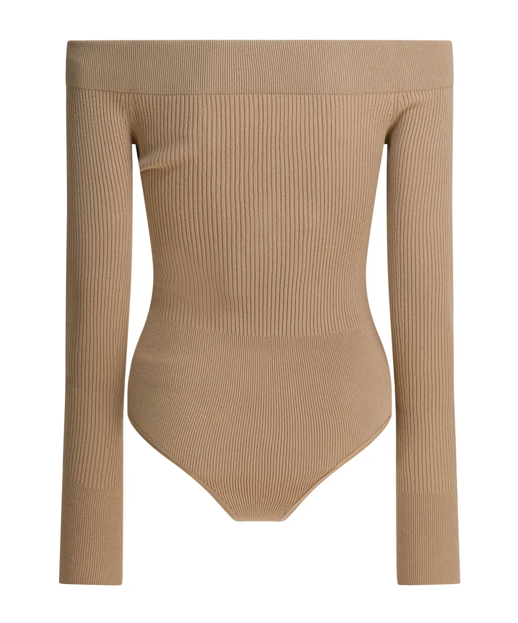 AlaÏA Off-Shoulder Ribbed Bodysuit