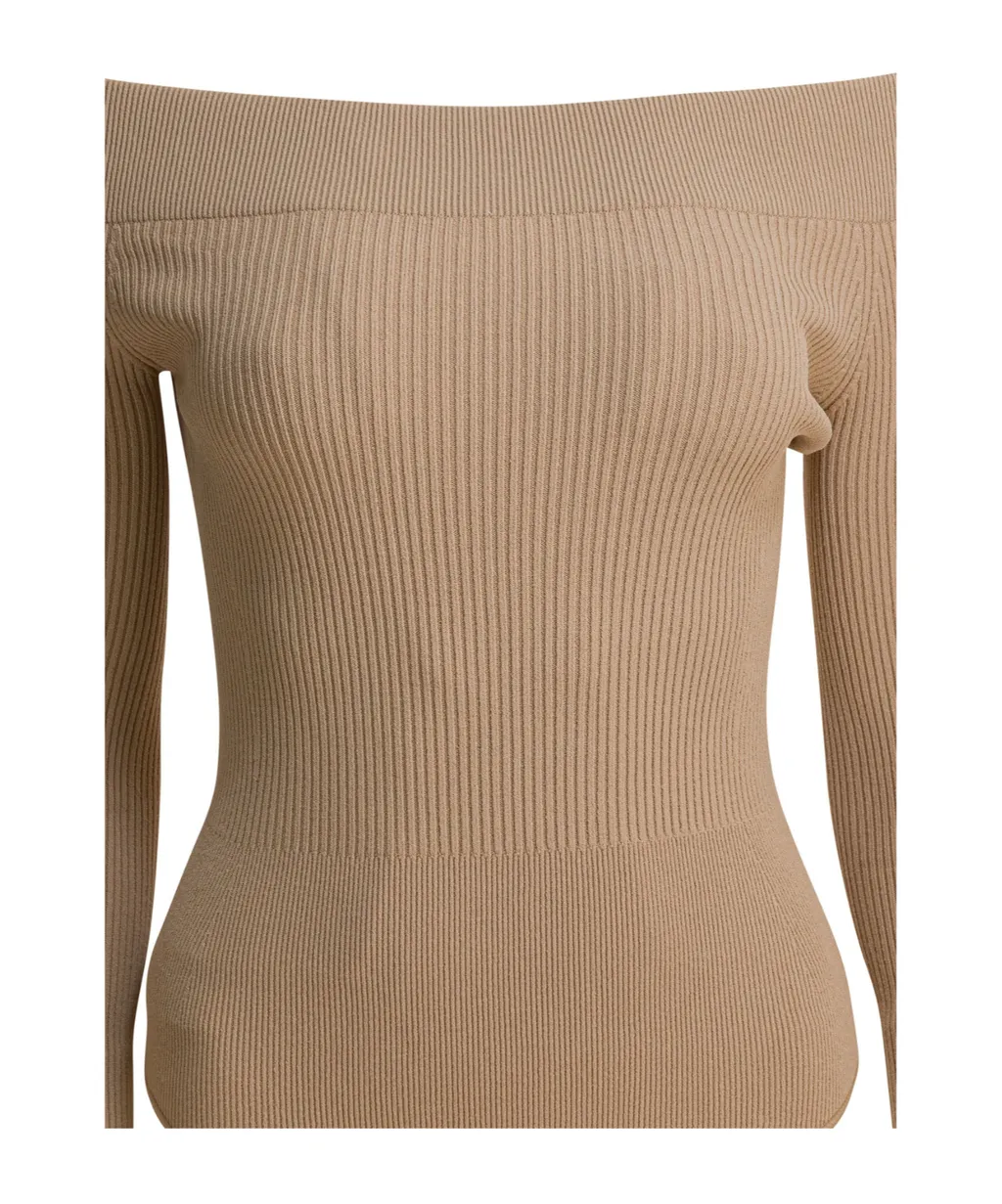 AlaÏA Off-Shoulder Ribbed Bodysuit