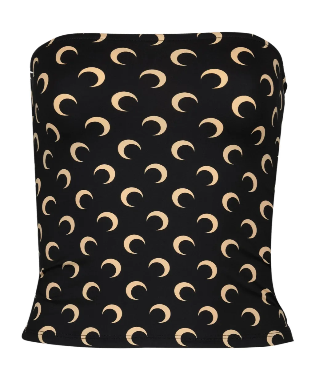 Marine Serre Crescent Moon Printed Strapless Top