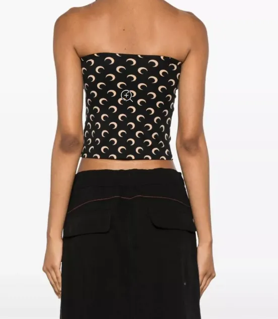 Marine Serre Crescent Moon Printed Strapless Top