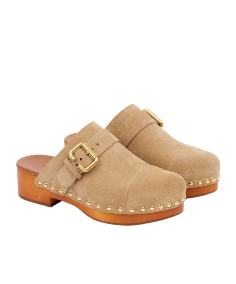 Chlo Jeannette Buckle Detailed Studded Clogs
