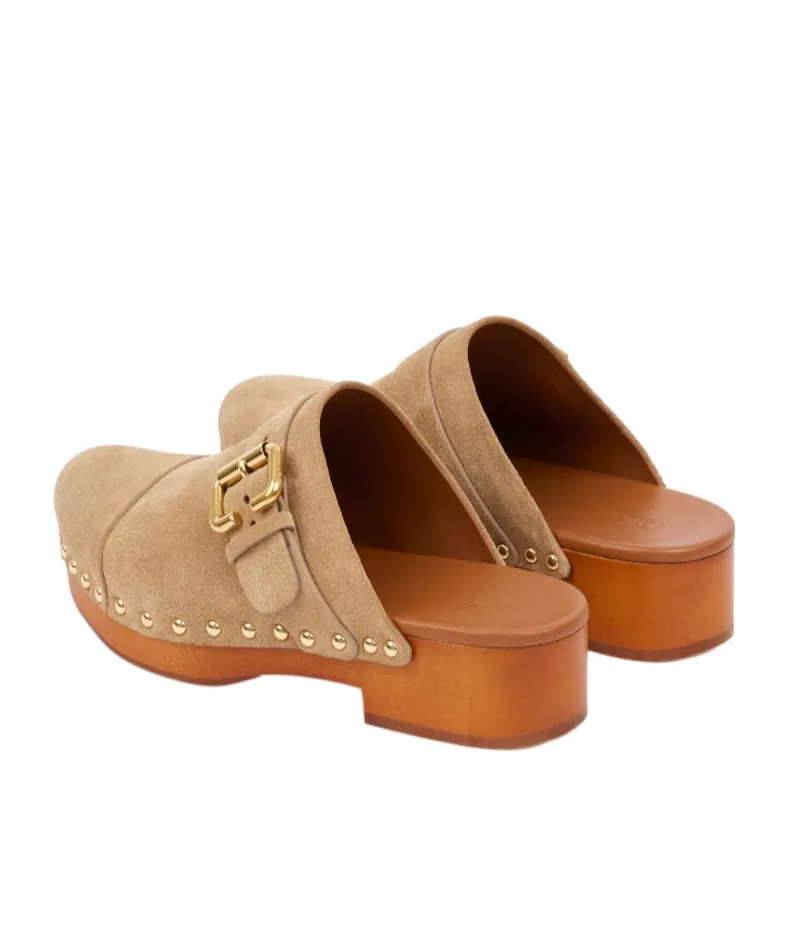 Chlo Jeannette Buckle Detailed Studded Clogs