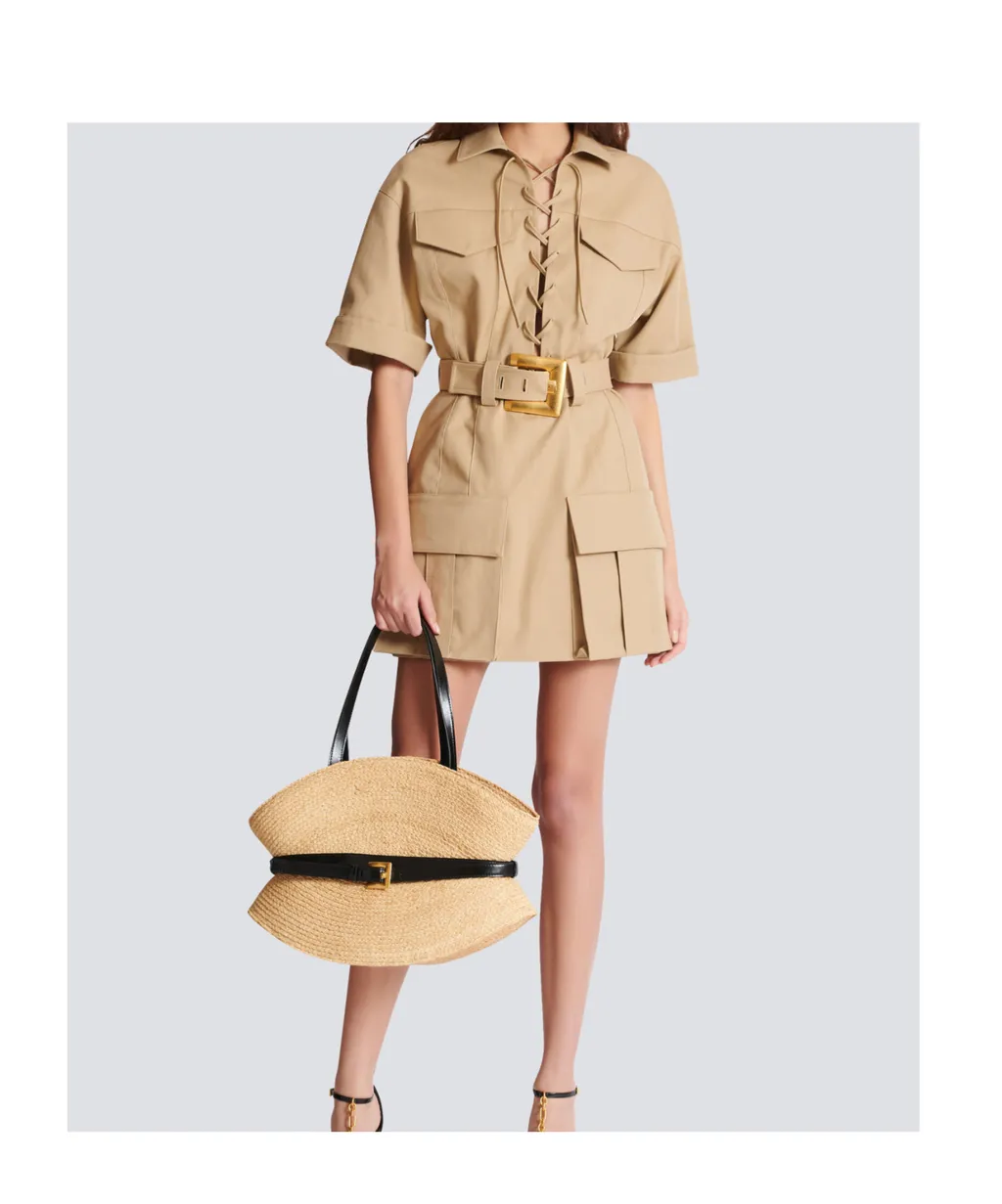 Short Cotton Gabardine Lace-Up Dress