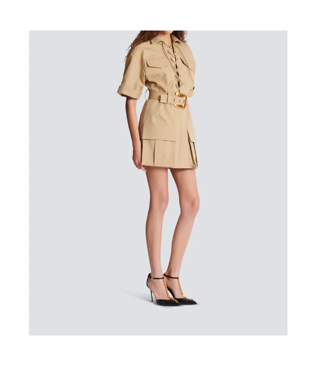 Short Cotton Gabardine Lace-Up Dress
