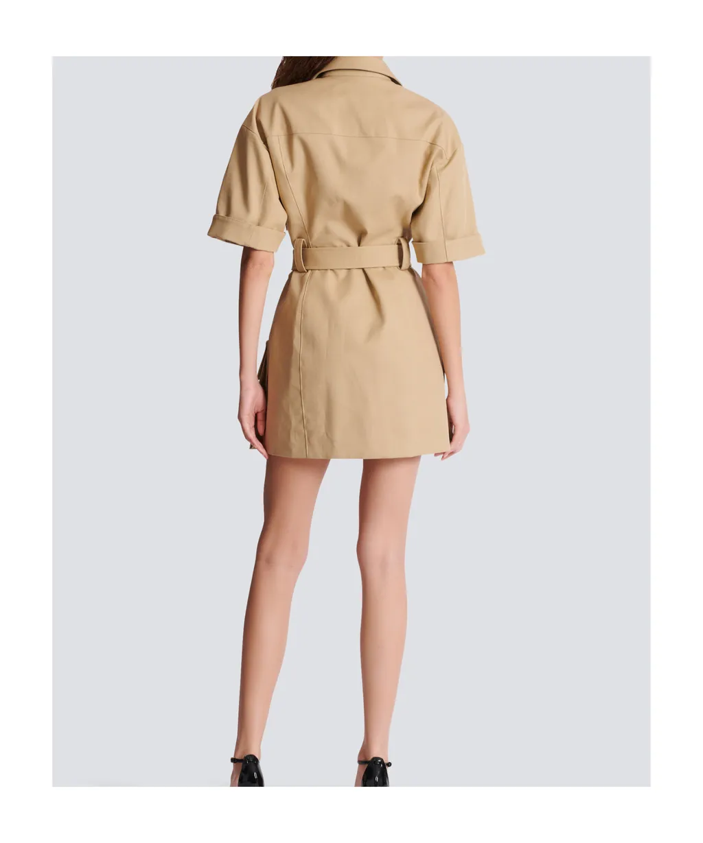 Short Cotton Gabardine Lace-Up Dress