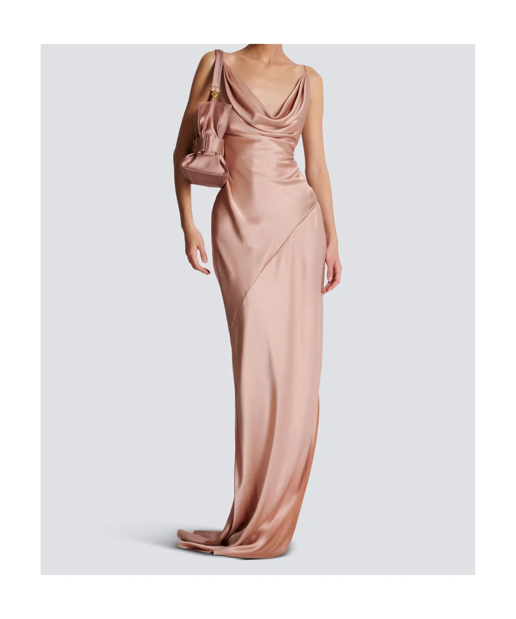 Draped Satin Slit Dress