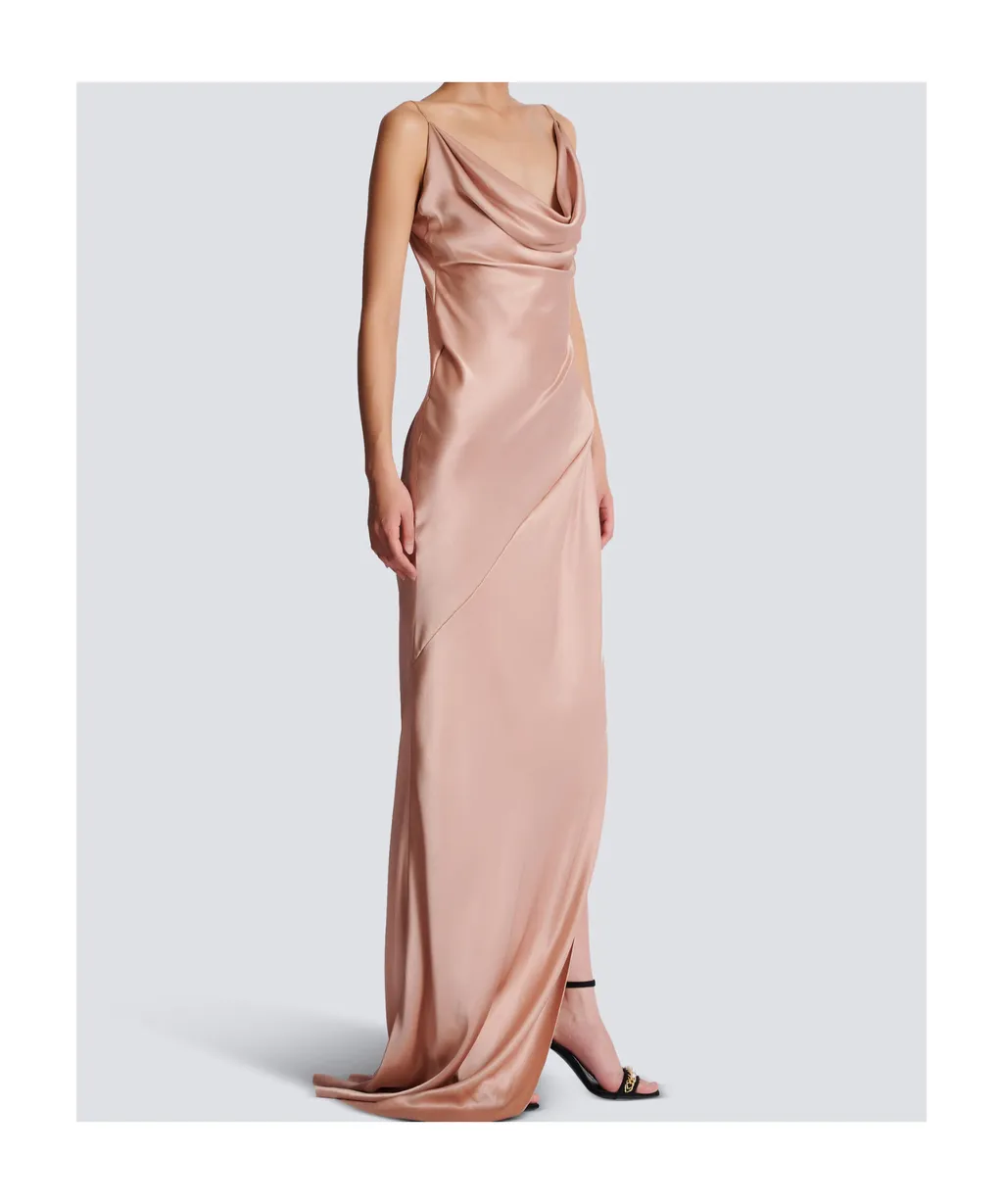 Draped Satin Slit Dress