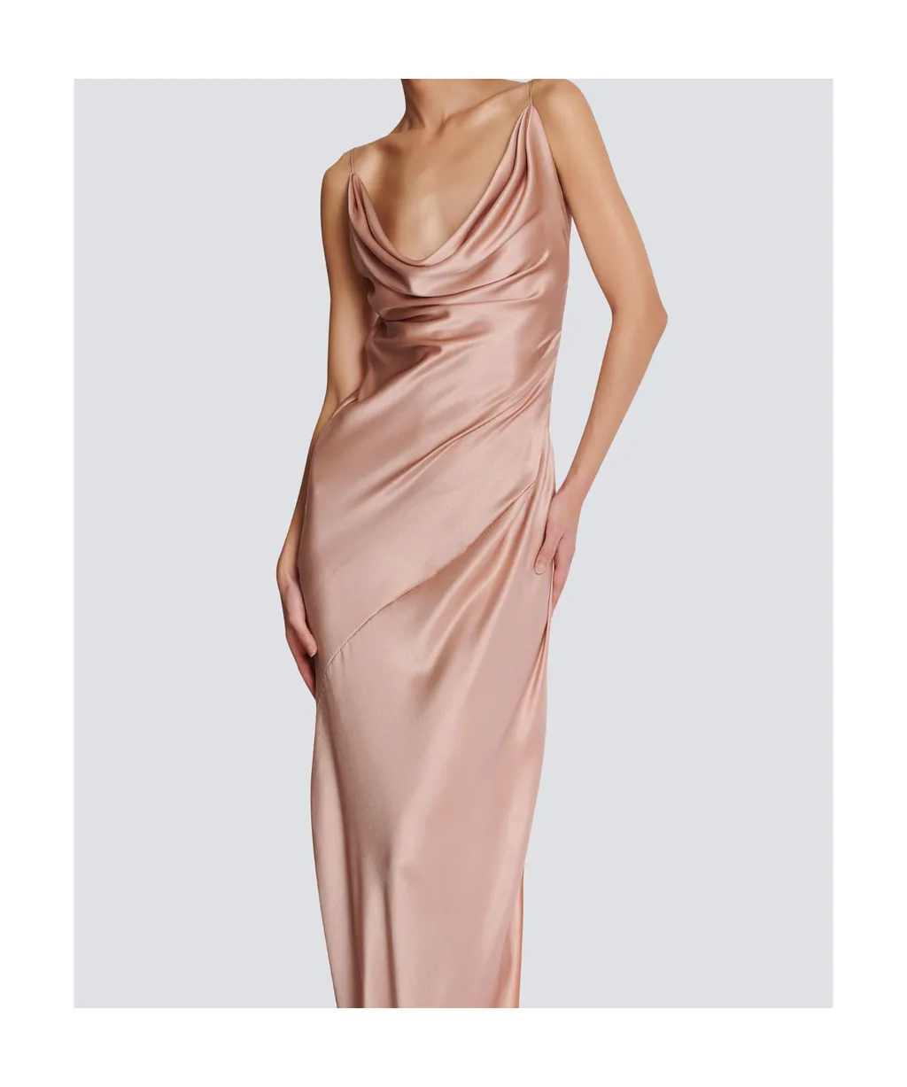 Draped Satin Slit Dress